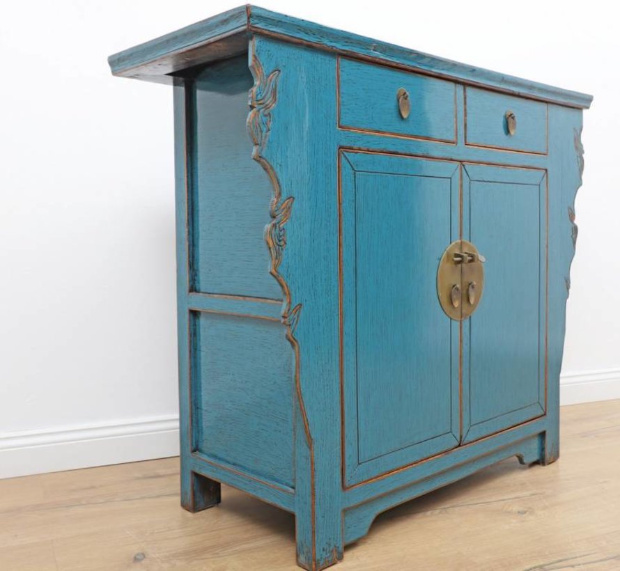 Antique Chinese dresser sideboard 2 doors 2 drawers blue