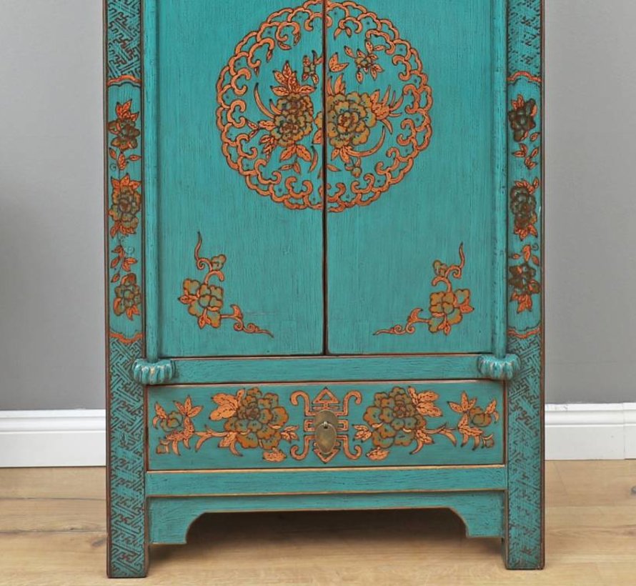 Chinese wedding cupboard 2 doors 1 drawer painted