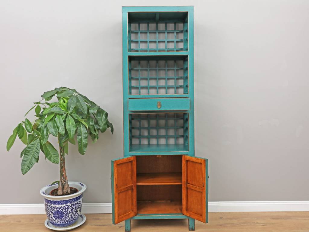 Chinesischer Hochzeitschrank 2 Türen 1 Schublade türkis