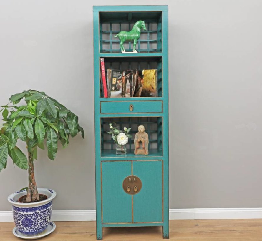 Chinesischer Hochzeitschrank 2 Türen 1 Schublade türkis
