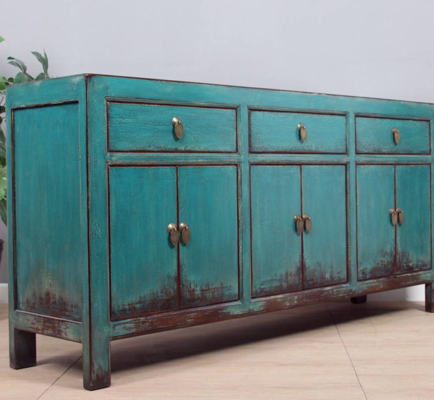 Sideboard 6 doors 3 drawers long storage cabinet used turquoise