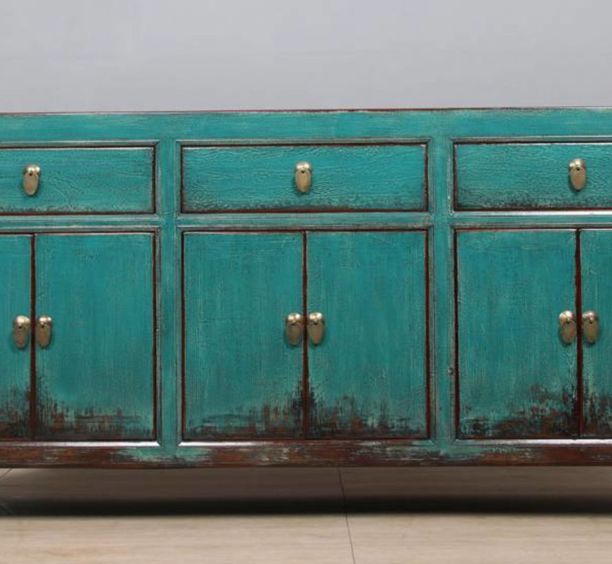 Sideboard 6 doors 3 drawers long storage cabinet used turquoise