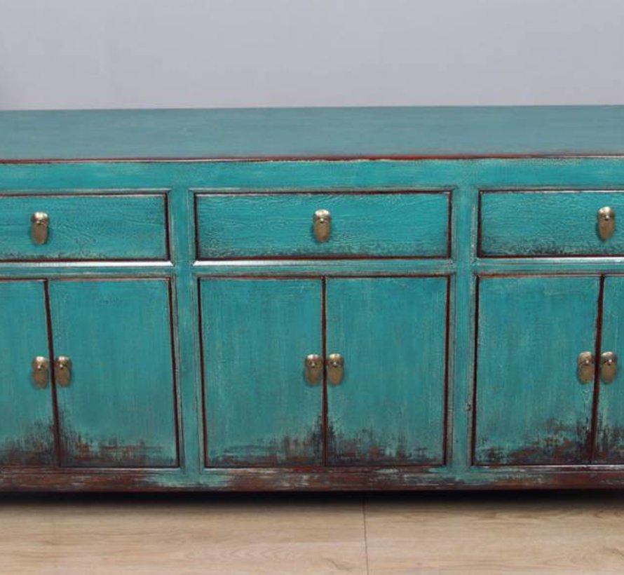 Sideboard 6 doors 3 drawers long storage cabinet used turquoise