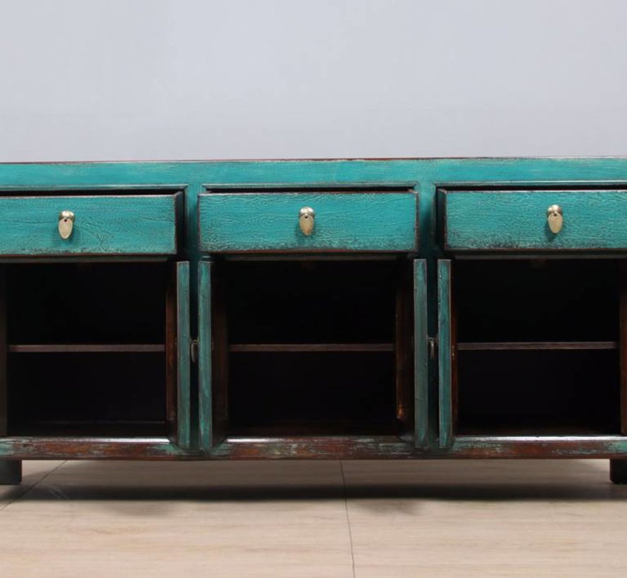 Sideboard 6 doors 3 drawers long storage cabinet used turquoise