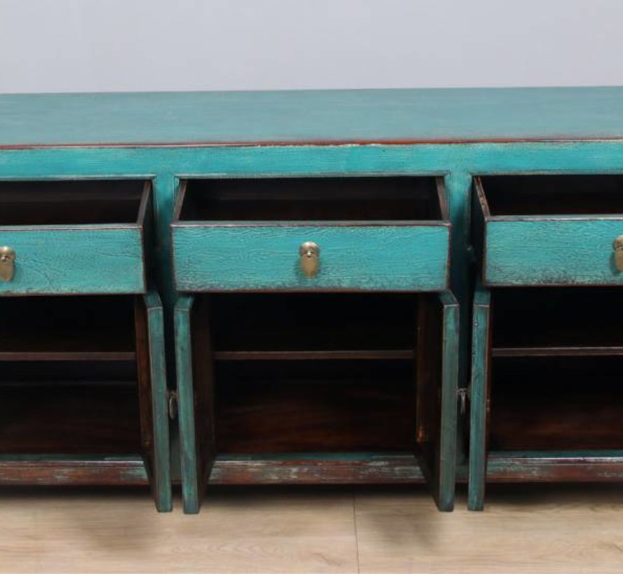 Sideboard 6 doors 3 drawers long storage cabinet used turquoise