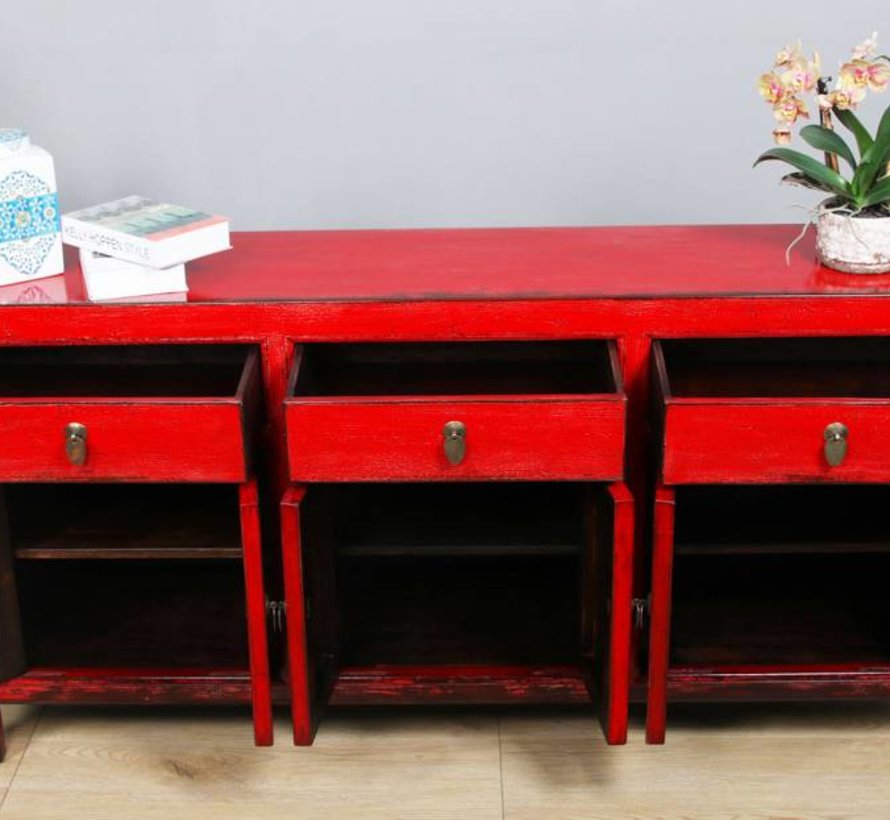 Sideboard 6 doors 3 drawers long storage cabinet used red