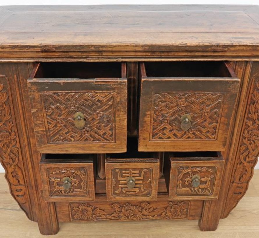 Antike chinesische Kommode Sideboard 5 Schubladen natur