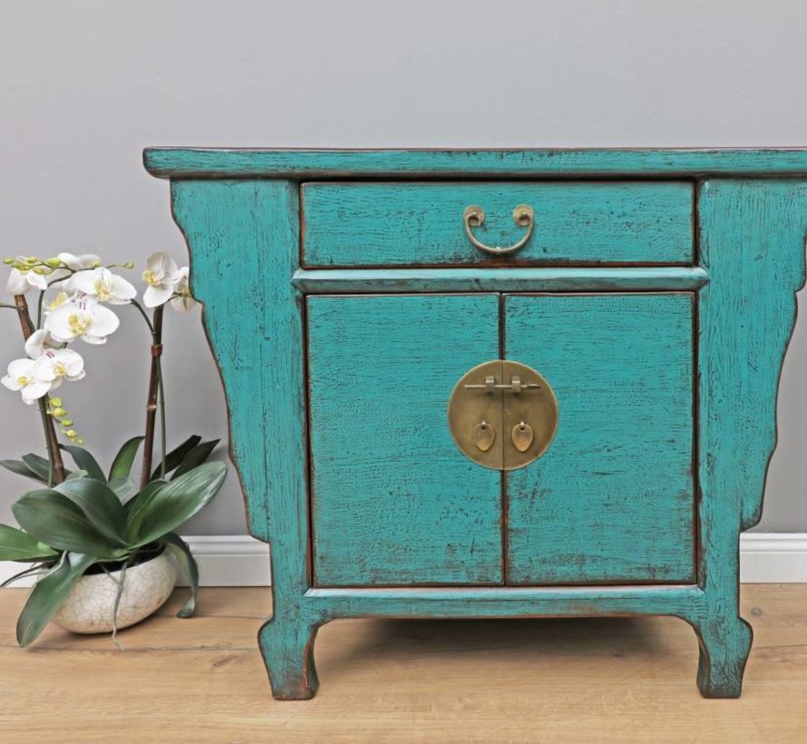 Antique Chest Of Drawers 2 Doors 1 Drawer Turquoise Yajutang