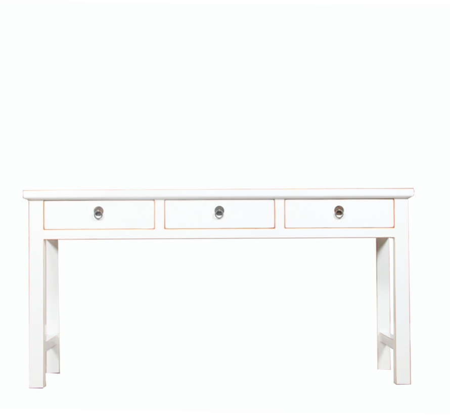 console table white with natural wood edging 3 drawers