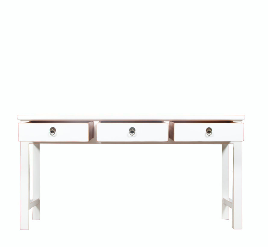 console table white with natural wood edging 3 drawers