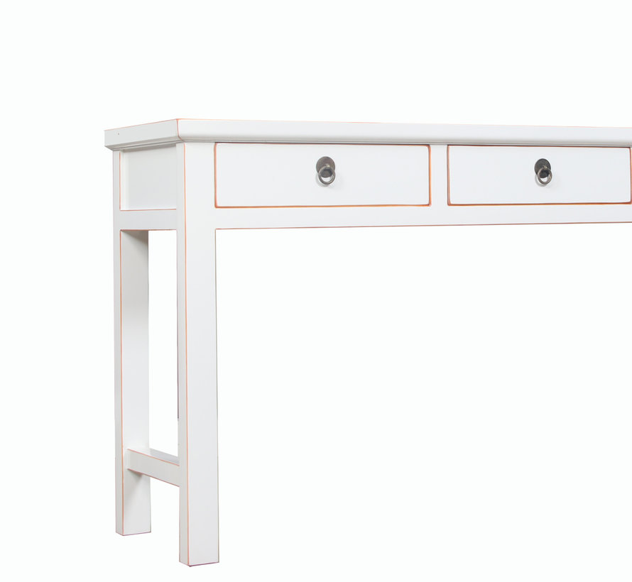 console table white with natural wood edging 3 drawers