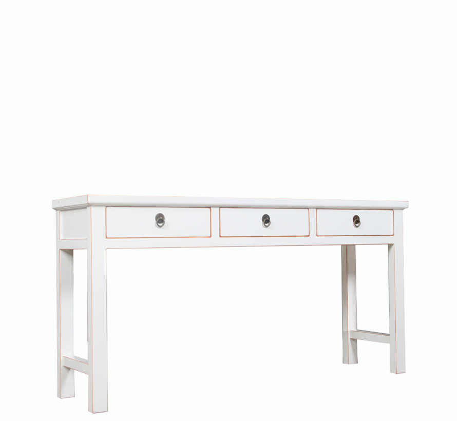 Console Table White With Natural Wood Edging 3 Drawers Yajutang