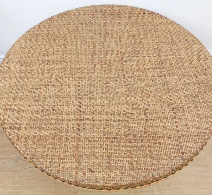 Old round table bamboo braid metal belt black