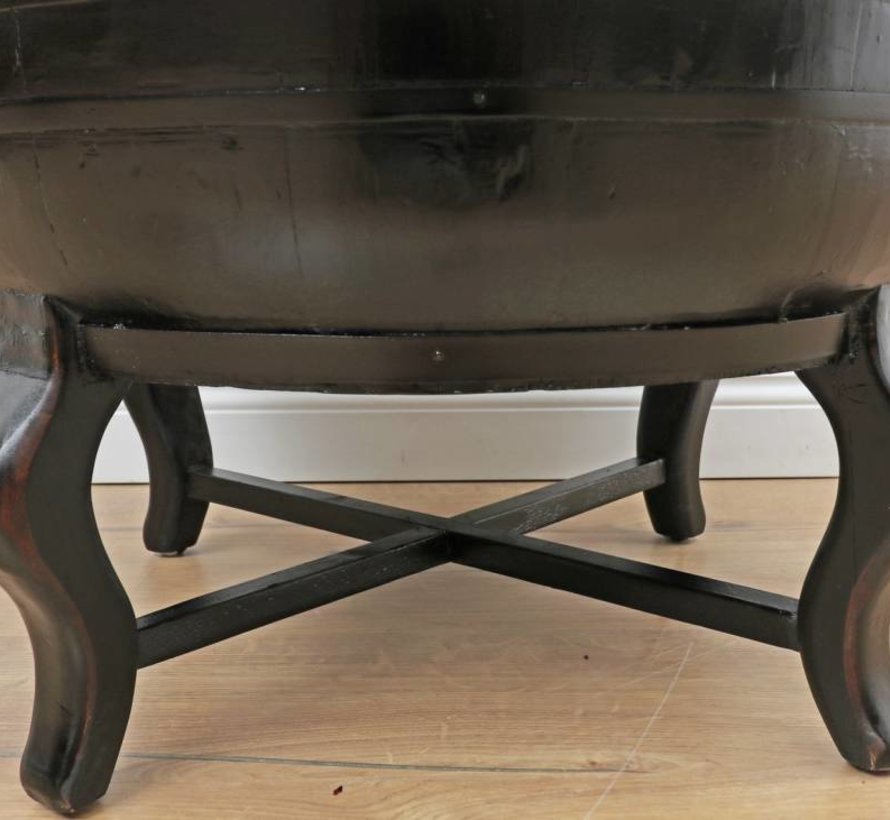 Old round table bamboo braid metal belt black