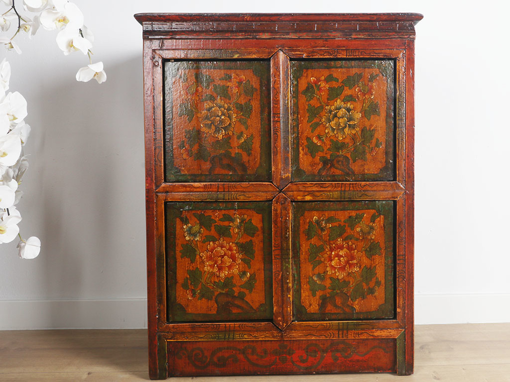 Tibetan Chest Of Drawers With Beautiful Hand Painted Floral Motif