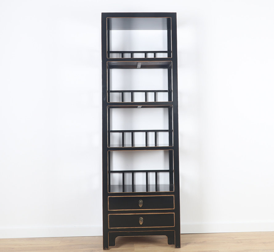 Shelf dresser cabinet solid wood 2 drawers black