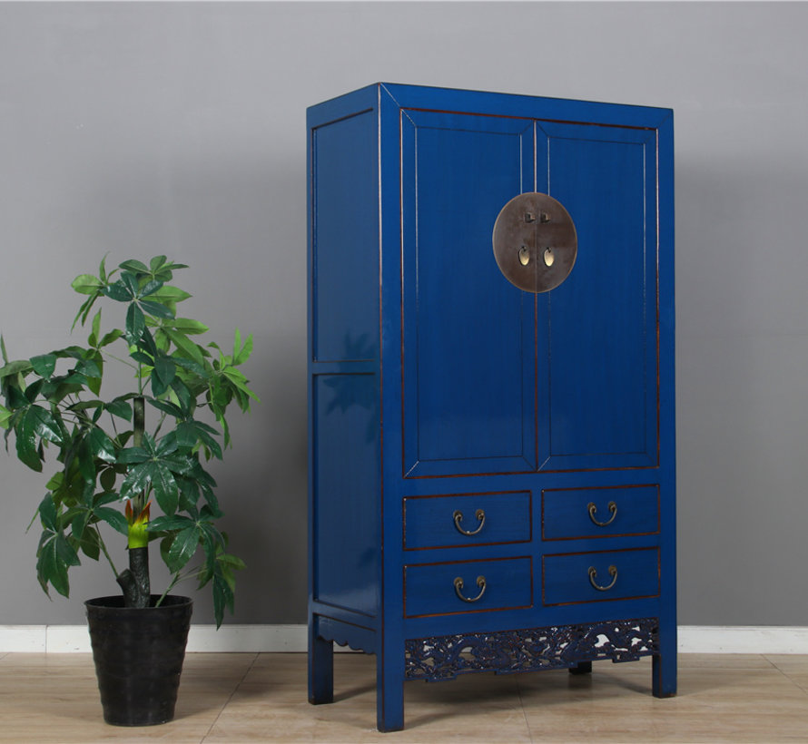 Chinese wedding cabinet 2 doors 4 drawers blue