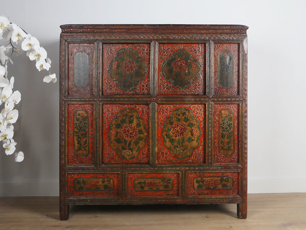 Tibetan Chest Of Drawers With Beautiful Hand Painted Floral Motif
