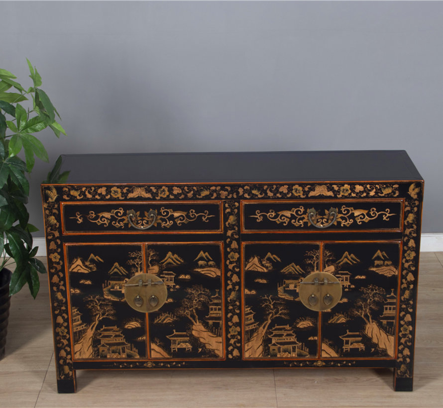 wunderschönes Sideboard mit Handvergoldung Bemalung landschaft