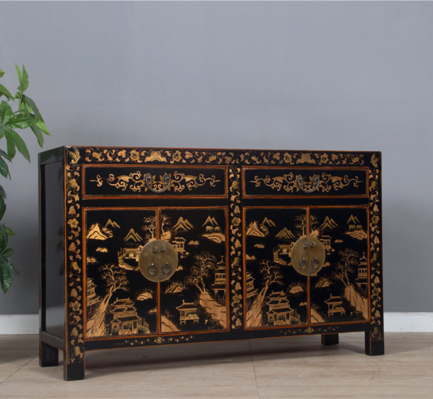 beautiful sideboard with hand gilt painting landscape