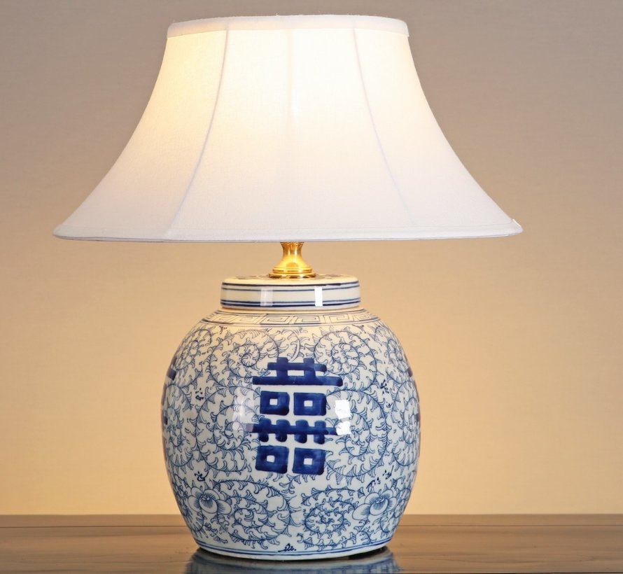 Chinesische Vasenleuchte mit doppelglück Blumenmotiven Blaumalerei