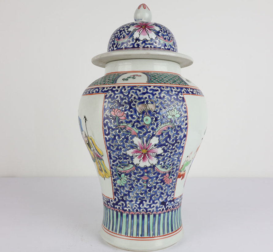 Chinese porcelain lidded vase 40 cm high Ø 25cm hand painted