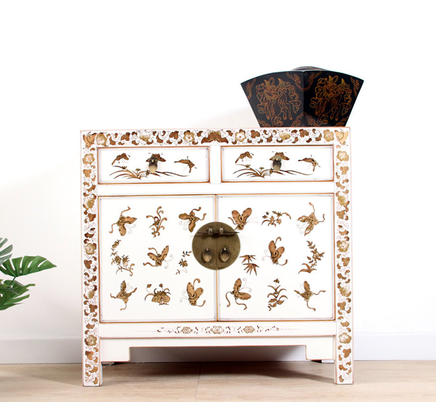 Chinese Chest Hand Painted Butterflies Plum Blossoms White