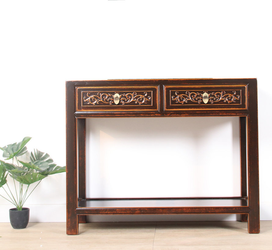 Console console table with 2 drawers in solid brown