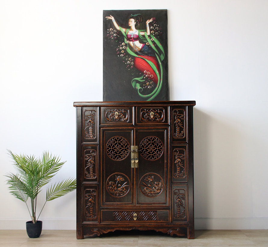 chinesische Kommode Sideboard 2 Türen 3 Schubladen schwarz - Yajutang Möbel GmbH