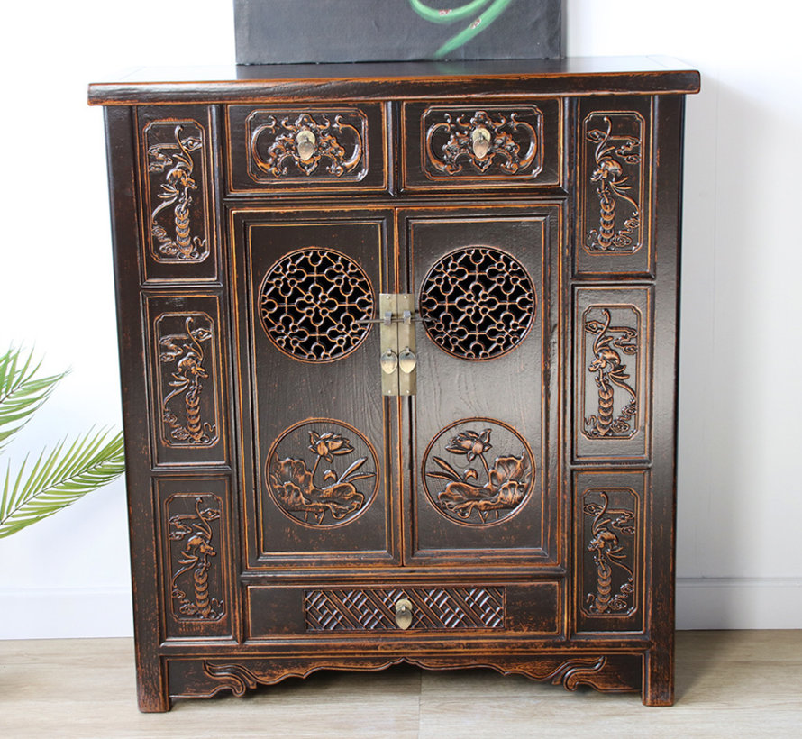chinesische Kommode Sideboard 2 Türen 3 Schubladen schwarz - Yajutang