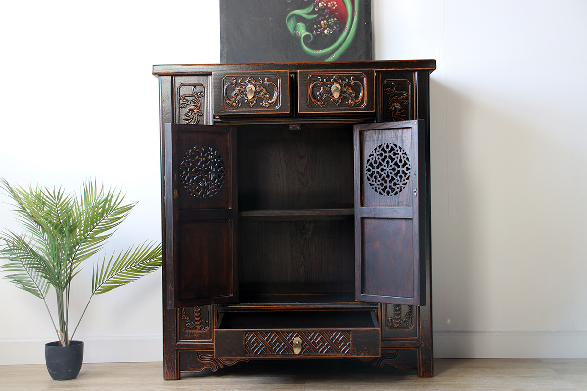 chinesische Kommode Sideboard 2 Türen 3 Schubladen schwarz - Yajutang Möbel GmbH