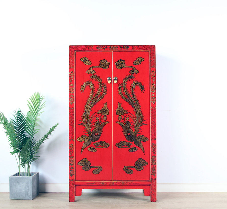 Cabinet with hand painting phoenix red