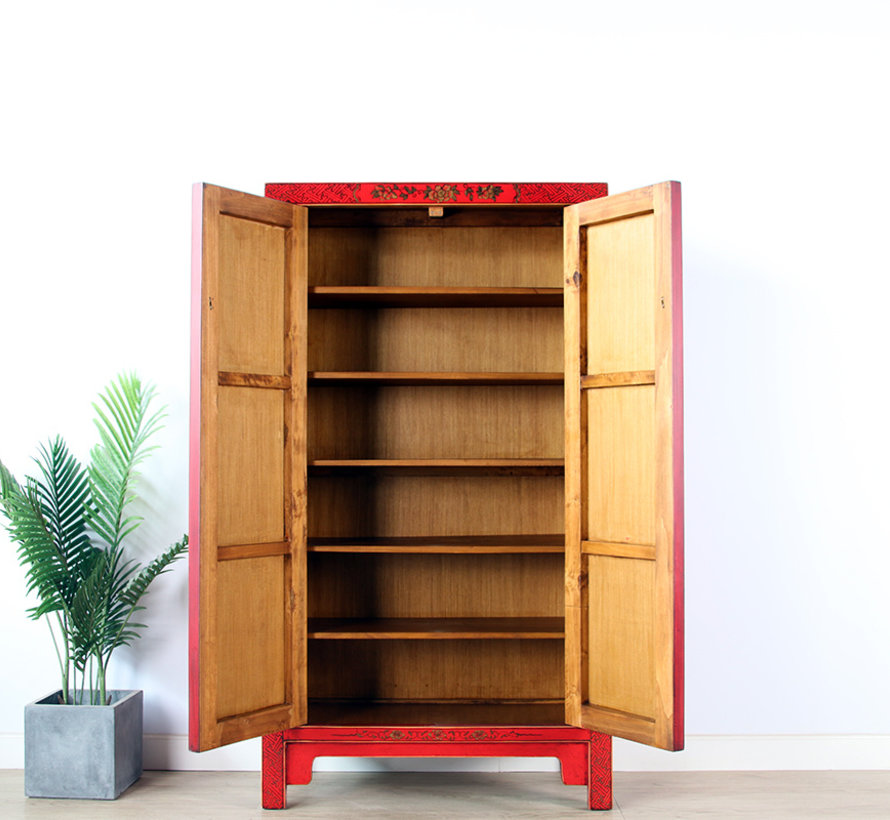 Cabinet with hand painting phoenix red