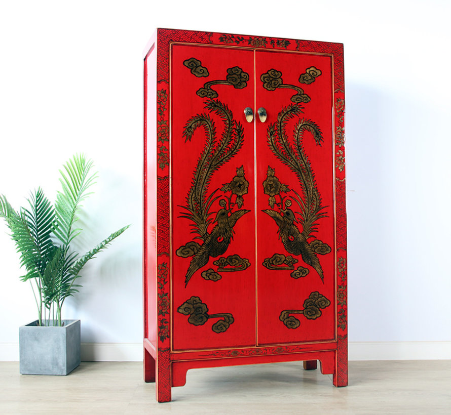 Cabinet with hand painting phoenix red