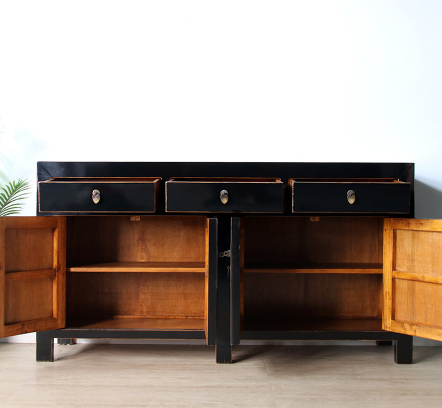 chinesische Kommode Sideboard 4 Türen 3 Schubladen schwarz