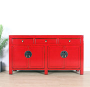 Yajutang chinesische Sideboard 4 Türen 3 Schubladen rot