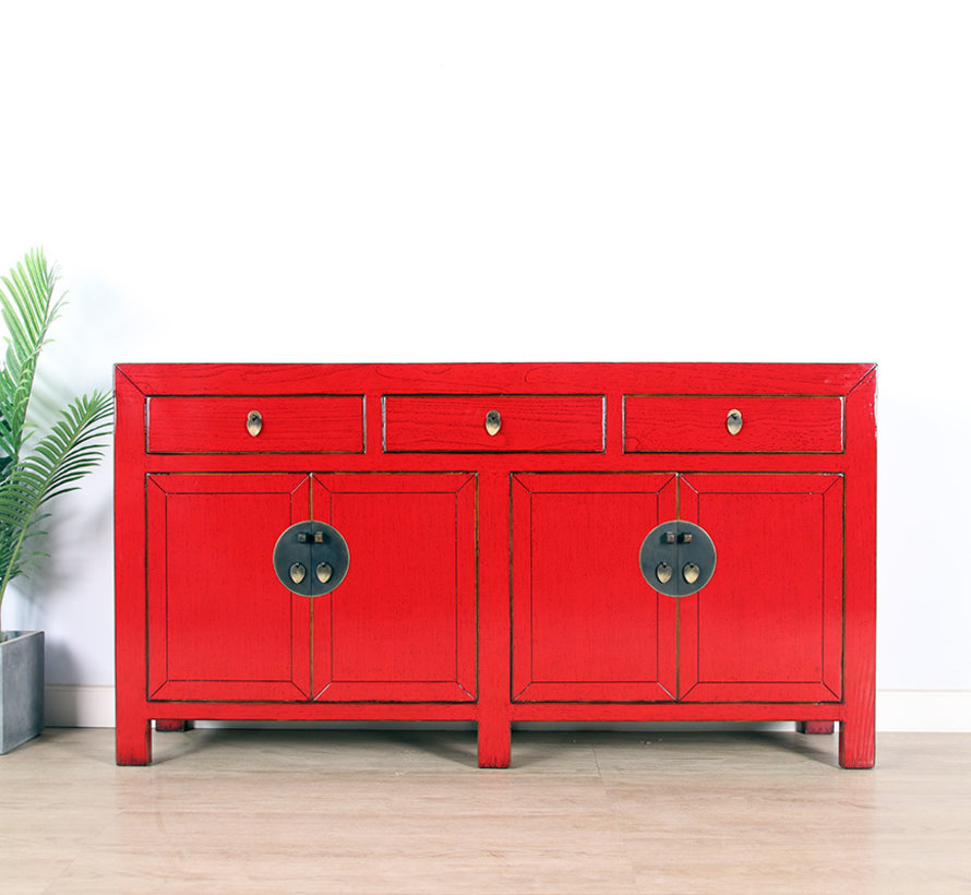 chinesische Kommode Sideboard 4 Türen 3 Schubladen rot