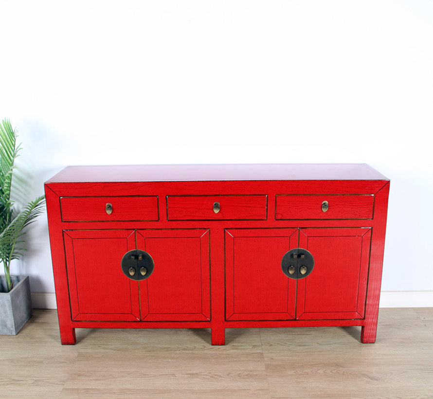 chinesische Kommode Sideboard 4 Türen 3 Schubladen rot