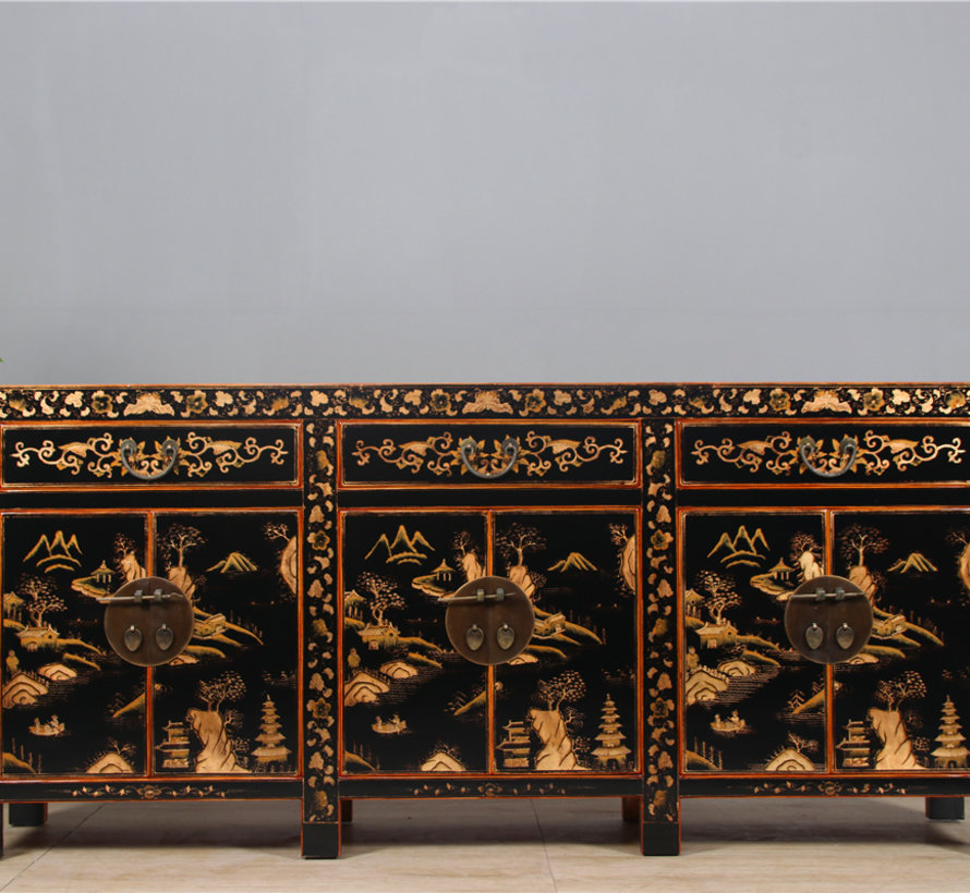 beautiful sideboard with hand gilt painting landscape