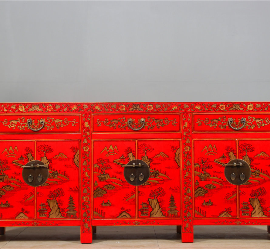 wunderschönes Sideboard mit Handvergoldung Bemalung landschaft