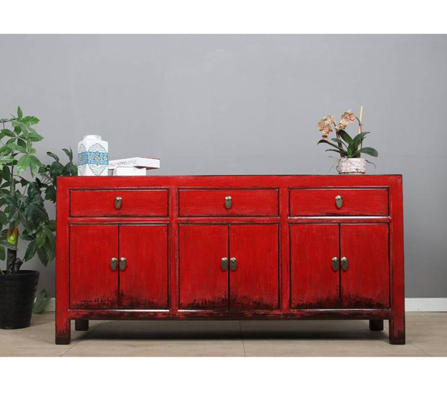 Sideboard 6 doors 3 drawers long storage cabinet used red