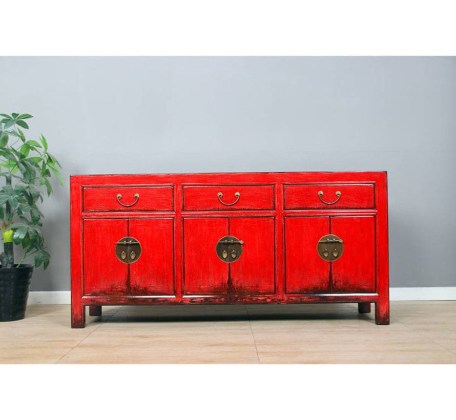 Sideboard 6 Doors 3 Drawer Long Storage Cabinet Antique Used Red Yajutang Mobel Gmbh