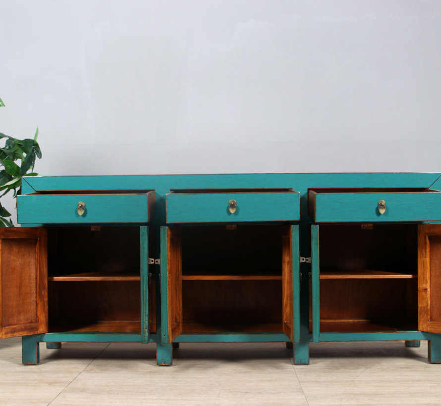 chinesische Kommode Sideboard 6 Türen 3 Schubladen türkis