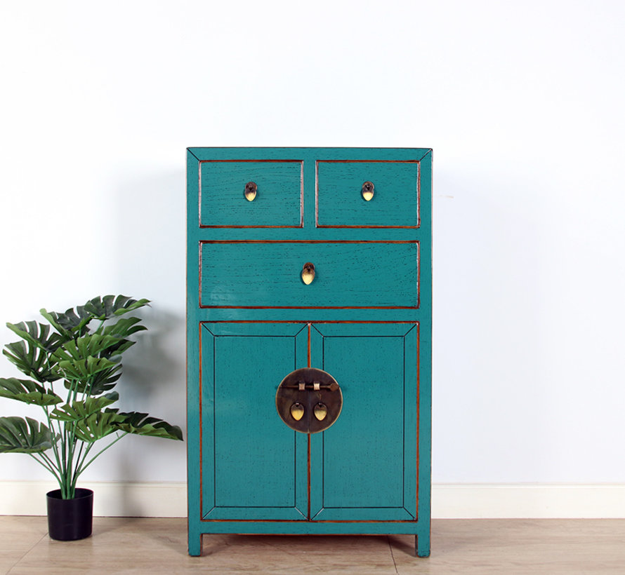 Chinese dresser wedding cabinet cabinet solid wood 3 doors turquoise