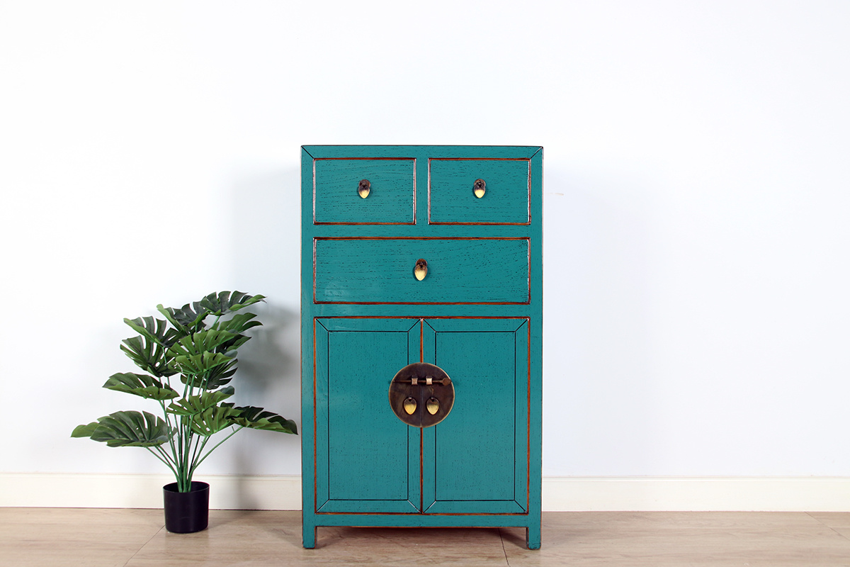 chinesisches Kommode Schrank 3 Türen türkis | Yajutang - Yajutang Möbel