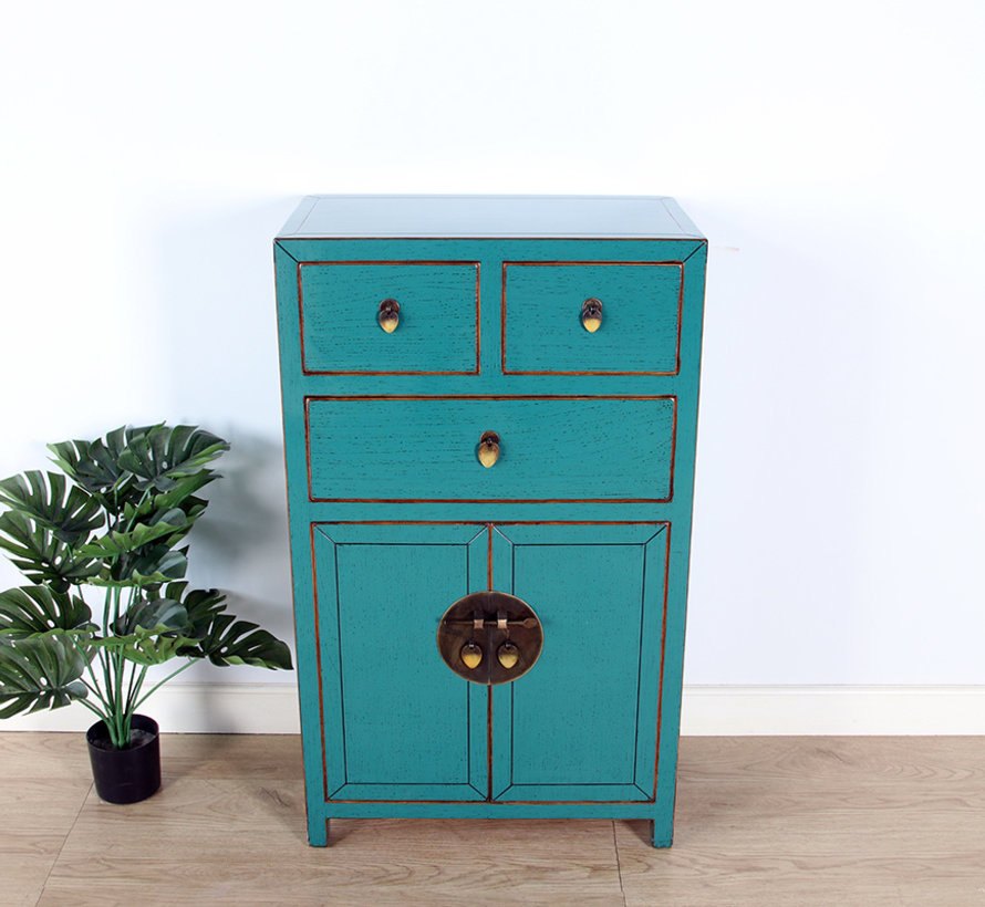 Chinese dresser wedding cabinet cabinet solid wood 3 doors turquoise  RAL5018