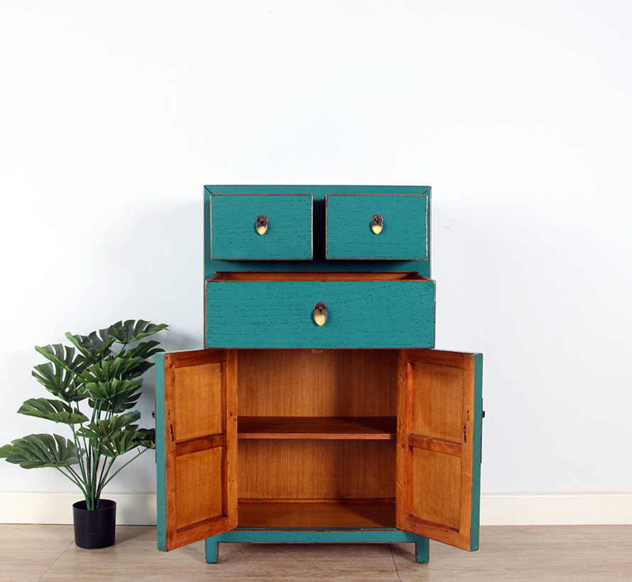 Chinese dresser wedding cabinet cabinet solid wood 3 doors turquoise  RAL5018
