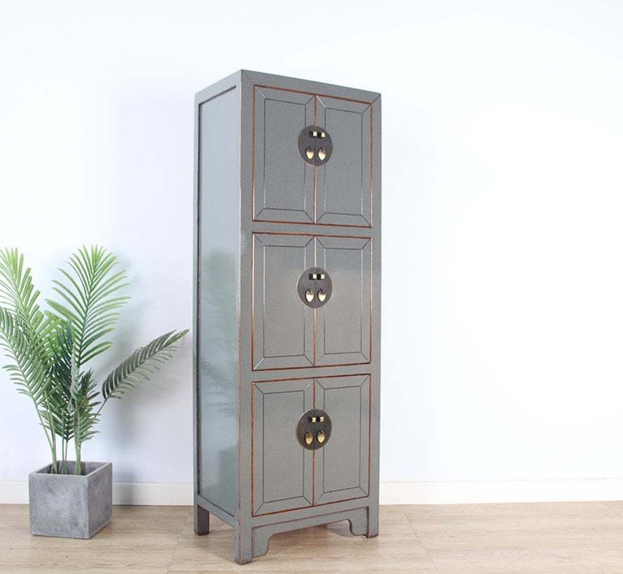 Chinese wedding cabinet 6 doors solid wood gray