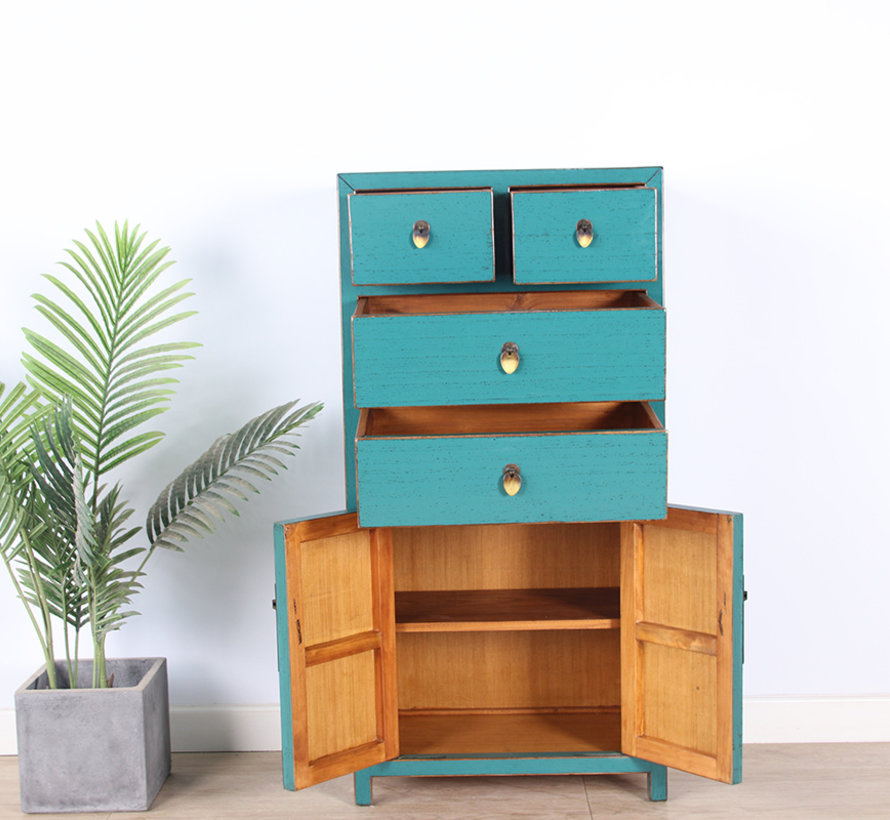 Chinese dresser sideboard 4 Schubladen 2 doors turquoise RAL5018