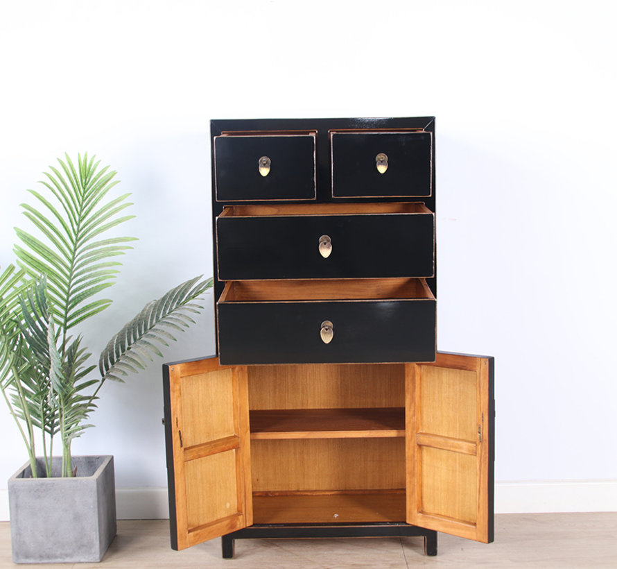 chinesische Kommode Sideboard 4 Schubladen 2 Türen schwarz